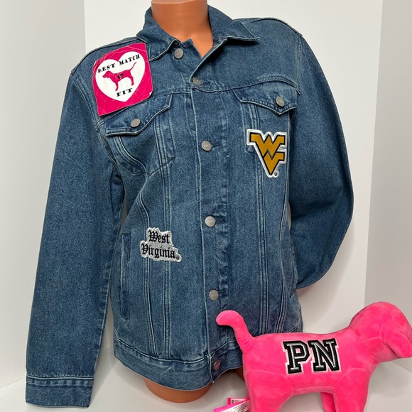 Victorias Secret PINK XS Denim Jacket West Virginia University Embroidery Patch - Picture 2 of 2